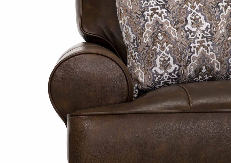Front Facing View of the Rolled Arm on the Tula Leather Sofa in Brown by Franklin Industries | Home Furniture Plus Bedding