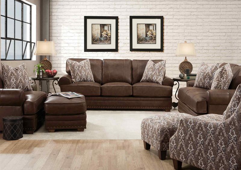 Room View of the Tula Leather Sofa Set in Brown by Franklin Industries | Home Furniture Plus Bedding
