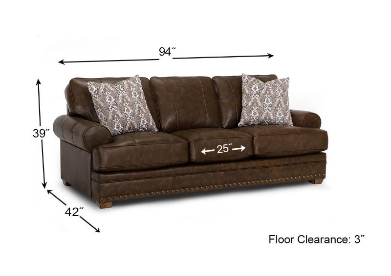 Dimension Details of the Tula Leather Sofa in Brown by Franklin Industries | Home Furniture Plus Bedding
