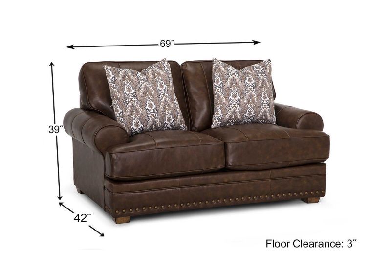 Dimension Details of the Tula Leather Loveseat in Brown by Franklin Industries | Home Furniture Plus Bedding