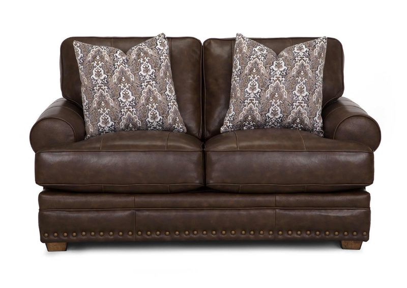 Front Facing View of the Tula Leather Loveseat in Brown by Franklin Industries | Home Furniture Plus Bedding
