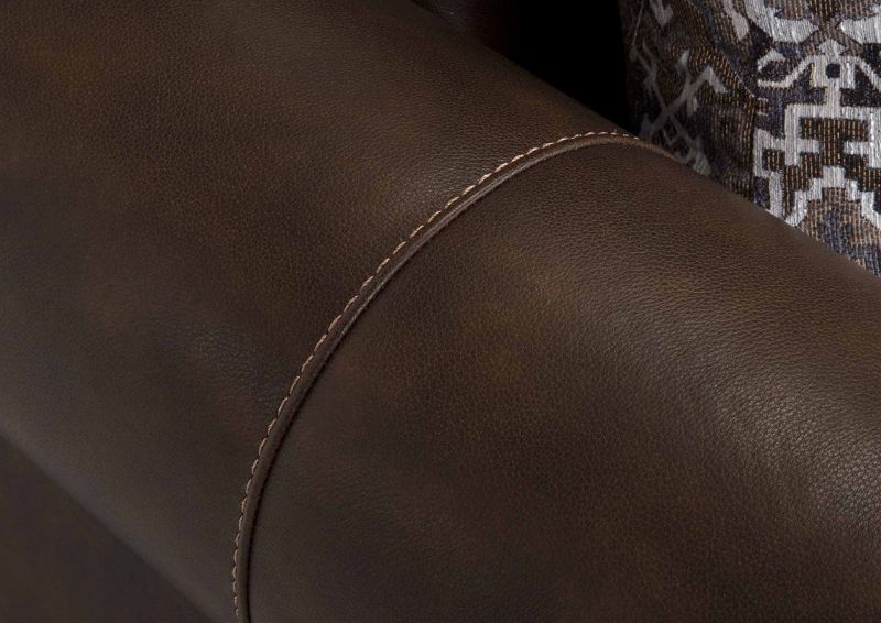 Close Up  View of the Stitching on the Tula Leather Sofa Set in Brown by Franklin Industries | Home Furniture Plus Bedding
