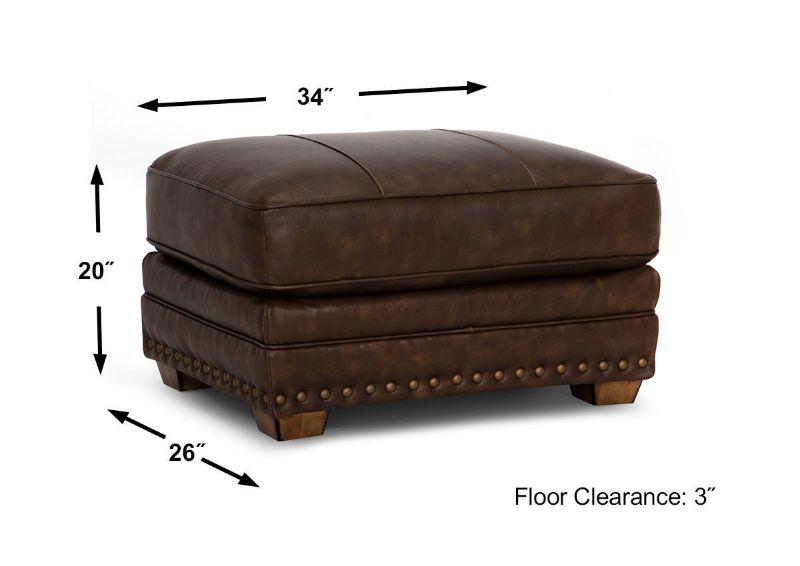 Dimension Details of the Tula Leather Ottoman in Brown by Franklin Industries | Home Furniture Plus Bedding