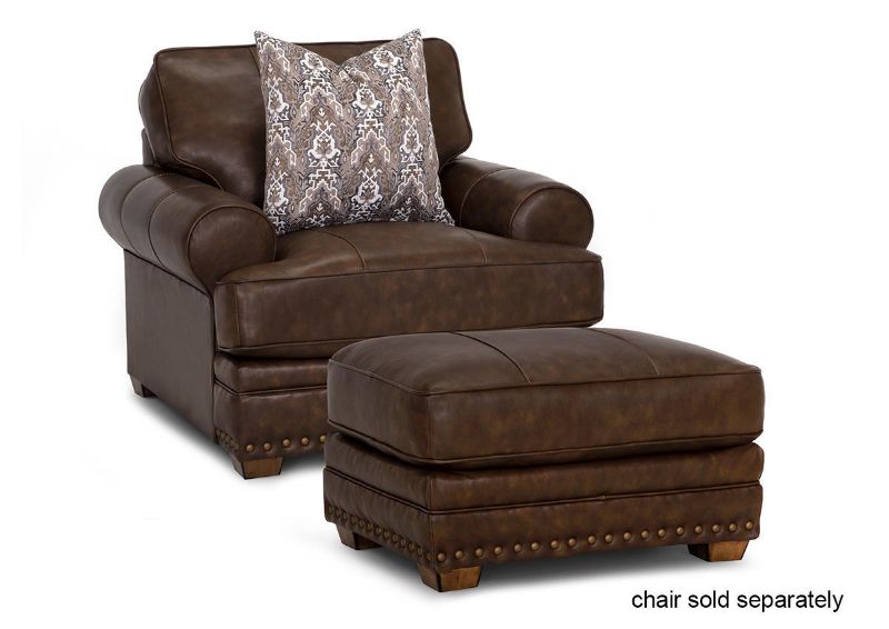 View of the Tula Leather Ottoman in Brown with Matching Chair (Sold Separately)  by Franklin Industries | Home Furniture Plus Bedding