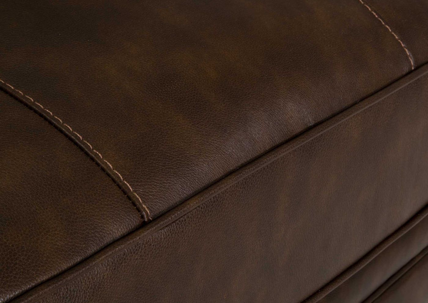 Close Up View of the Stitching on the  Tula Leather Loveseat in Brown by Franklin Industries | Home Furniture Plus Bedding