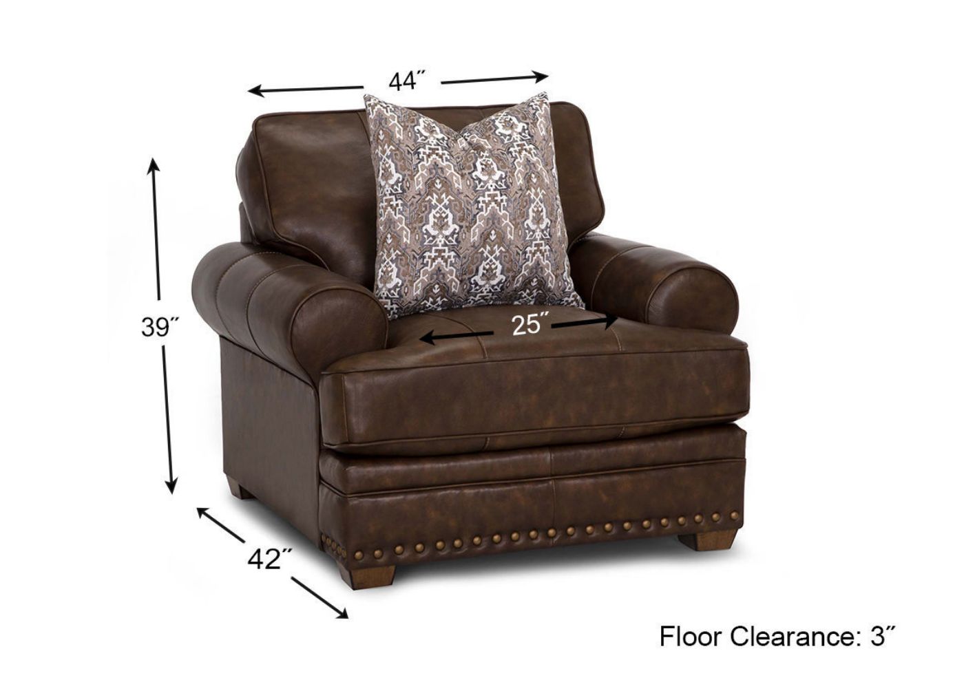 Dimension Details of the Tula Leather Chair in Brown by Franklin Industries | Home Furniture Plus Bedding