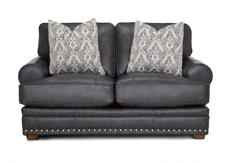 Front Facing View of the Della Leather Loveseat in Gray by Franklin Corporation | Home Furniture Plus Bedding