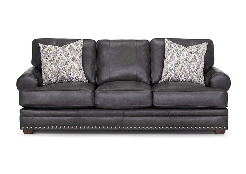 Grey Leather Sofa With Nailhead Trim Baci Living Room