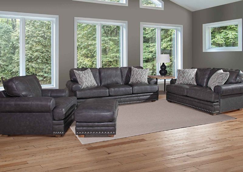 Room View of the Della Leather Sofa Set in Gray by Franklin Corporation | Home Furniture Plus Bedding