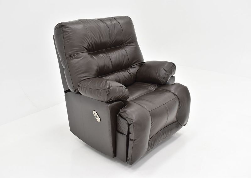 Slightly Angled View of the Boss POWER Leather Rocker Recliner in Dark Chocolate by Franklin Corporation | Home Furniture Plus Bedding