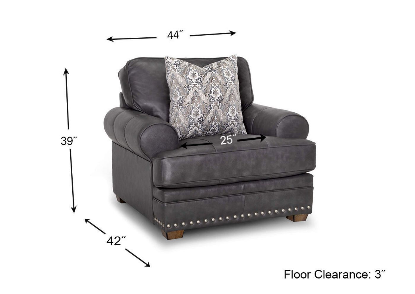 Dimension Details of the Della Leather Chair in Gray by Franklin Corporation | Home Furniture Plus Bedding