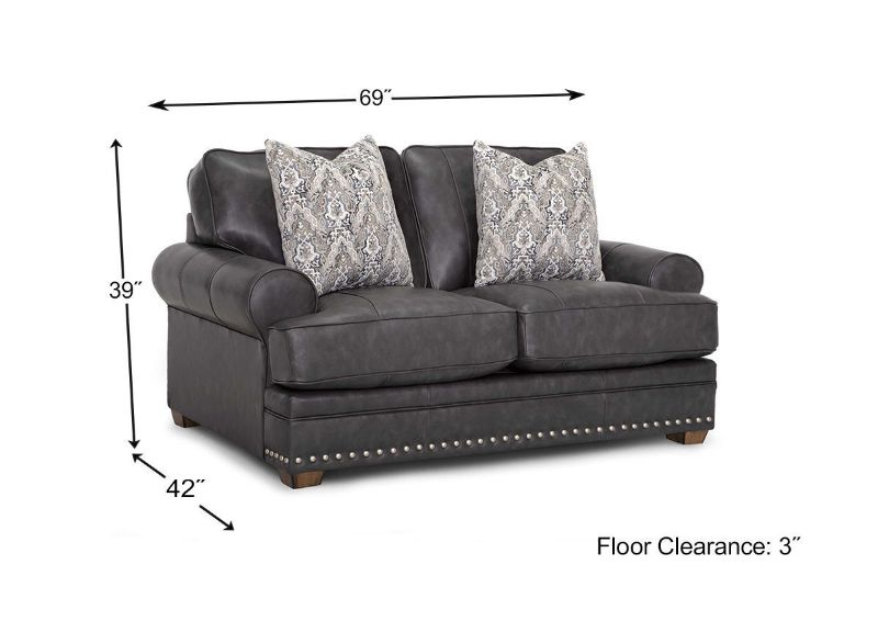Dimension Details of the Della Leather Loveseat in Gray by Franklin Corporation | Home Furniture Plus Bedding