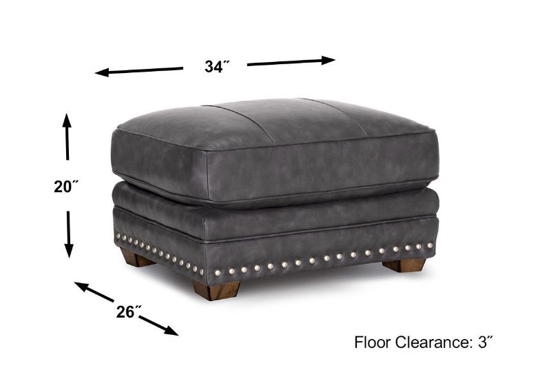 Dimension Details of the Della Leather Ottoman in Gray by Franklin Corporation | Home Furniture Plus Bedding