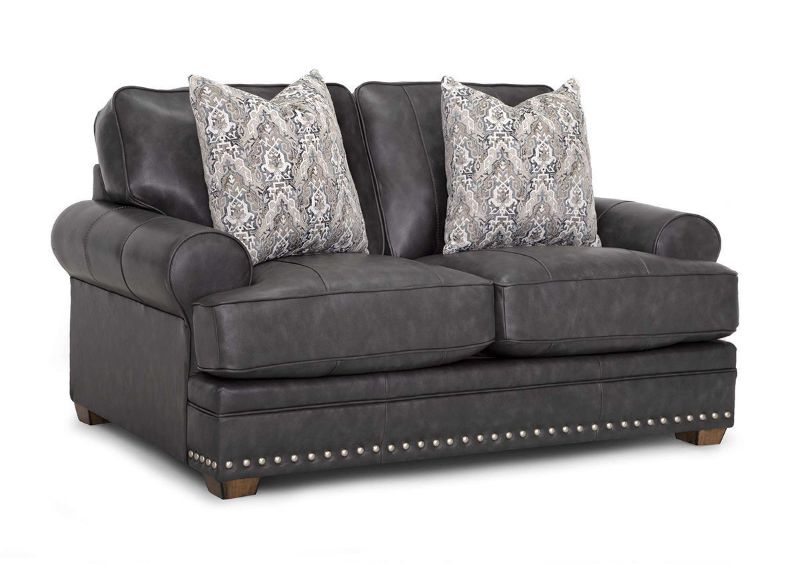 Slightly Angled View of the Della Leather Loveseat in Gray by Franklin Corporation | Home Furniture Plus Bedding