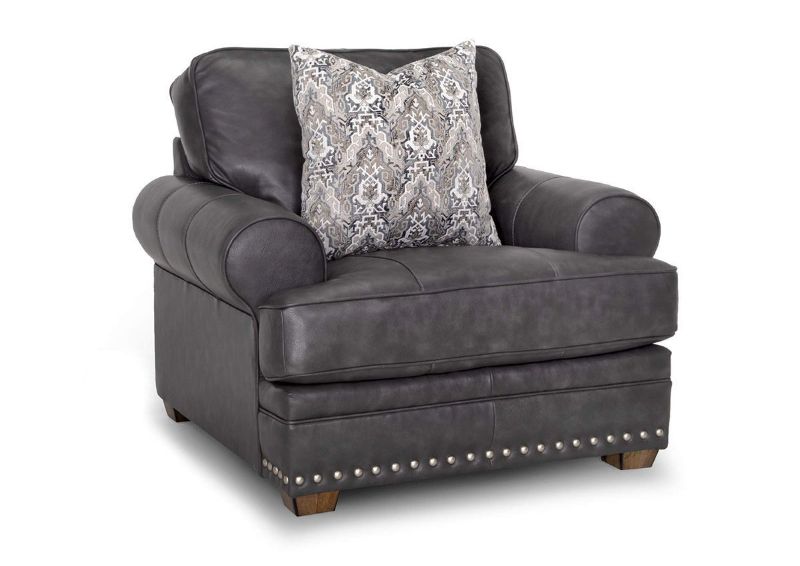 Slightly Angled View of the Della Leather Chair in Gray by Franklin Corporation | Home Furniture Plus Bedding
