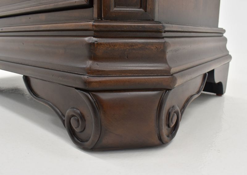 Close Up View of the Foot on the Devonshire Two Drawer Nightstand in Cherry Brown by Avalon Furniture | Home Furniture Plus Bedding