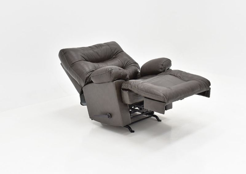 Slightly Angled Reclined View of the Boss Leather Rocker Recliner in Dark Chocolate by Franklin Corporation | Home Furniture Plus Bedding