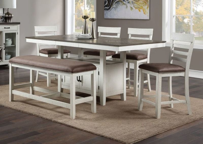 Room View of the Kirkland 6 Piece Counter Height Dining Table Set in White by Standard | Home Furniture Plus Bedding