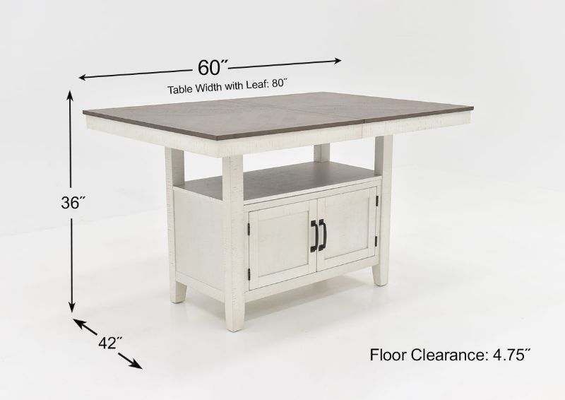 Dimension Details of the Table in the Kirkland 6 Piece Counter Height Dining Table Set in White by Standard | Home Furniture Plus Bedding