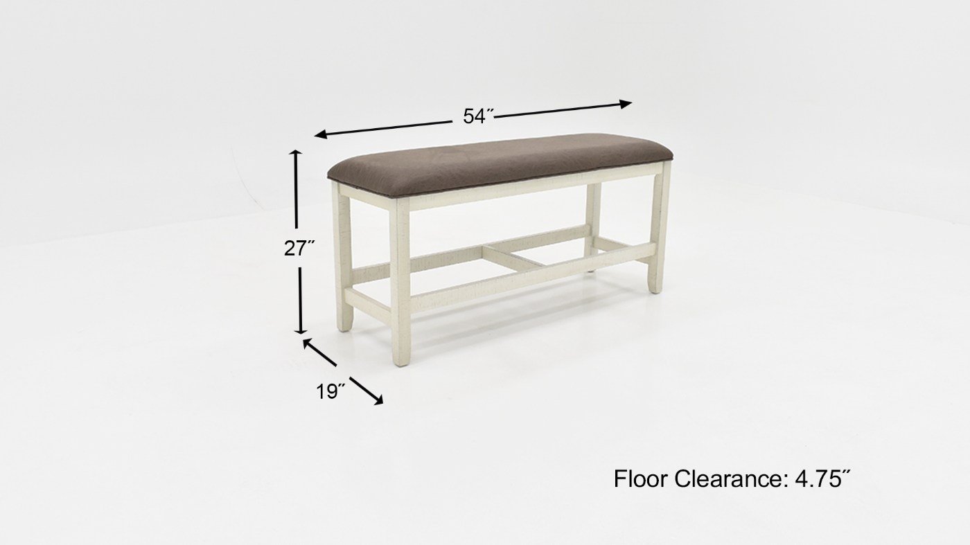 Dimension Details of the Bench in the Kirkland 6 Piece Counter Height Dining Table Set in White by Standard | Home Furniture Plus Bedding
