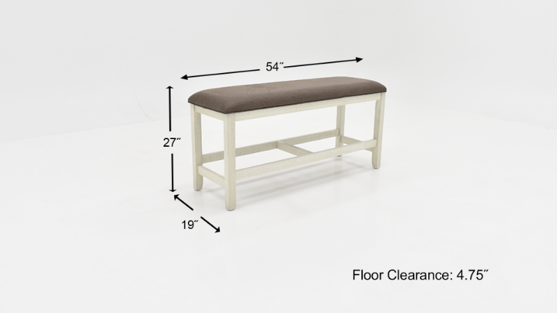 Dimension Details of the Bench in the Kirkland 6 Piece Counter Height Dining Table Set in White by Standard | Home Furniture Plus Bedding