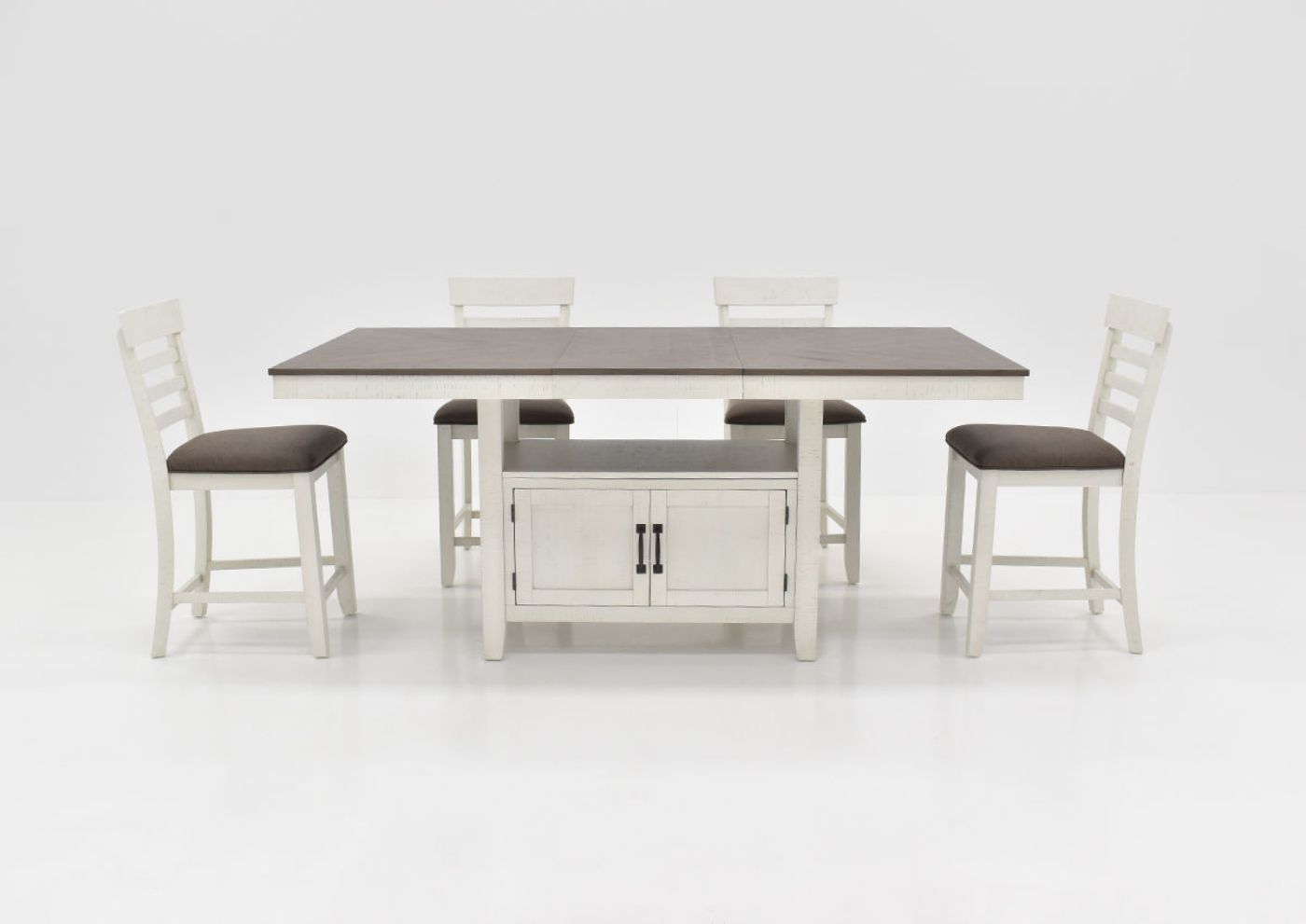 Front Facing View of the Kirkland 6 Piece Counter Height Dining Table Set in White by Standard (Bench not shown) | Home Furniture Plus Bedding