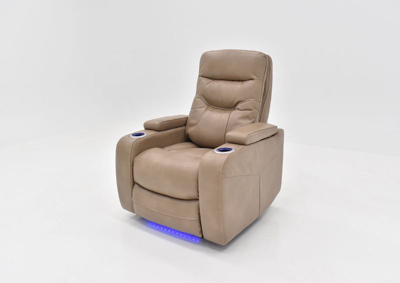 Slightly Angled View of the Origin POWER Home Theater Recliner in Taupe by Parker House Furniture with LED Underlights | Home Furniture Plus Bedding