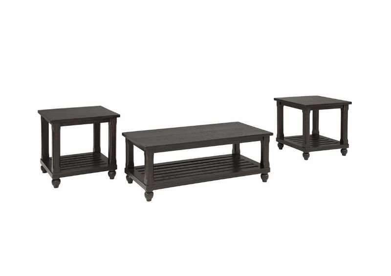 View of the Black Mallacar 3-Piece Coffee Table and 2 End Tables by Ashley Furniture | Home Furniture Plus Bedding