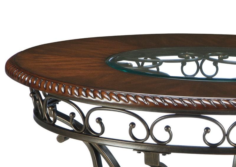 Close Up View of the Glambrey Dining Table Top with Glass Insert in Brown by Ashley Furniture | Home Furniture Plus Bedding