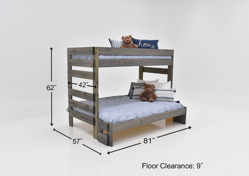 Dimension Details of the Duncan Twin over Full Size Bunk Bed by Pine Crafter | Home Furniture Plus Bedding