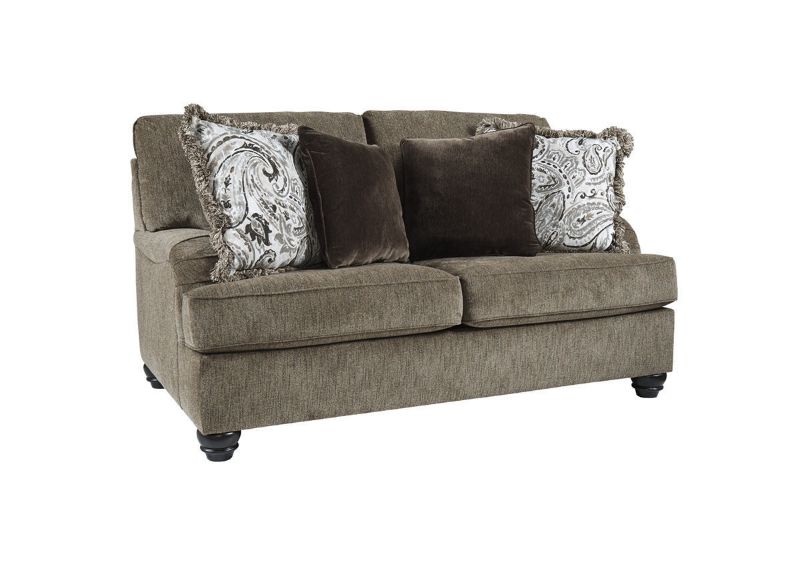 Slightly Angled View of the Braemer Loveseat in Brown by Ashley Furniture | Home Furniture Plus Bedding