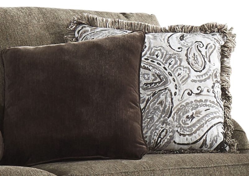 Close Up View of the Accent Pillows on the Braemer Loveseat in Brown by Ashley Furniture | Home Furniture Plus Bedding