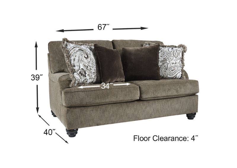 Dimension Details of the Braemer Loveseat in Brown by Ashley Furniture | Home Furniture Plus Bedding