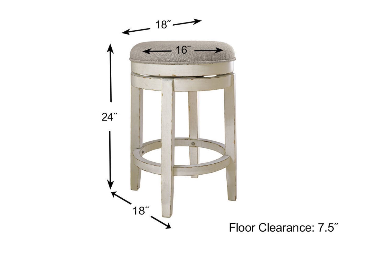 Dimension Details of the Realyn Swivel Barstool in Off White by Ashley Furniture | Home Furniture Plus Bedding