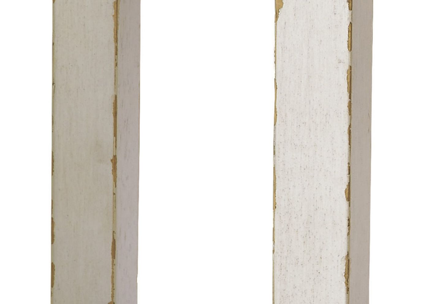 Close Up View of the Distressing on the Legs of the Realyn Swivel Barstool in Off White by Ashley Furniture | Home Furniture Plus Bedding