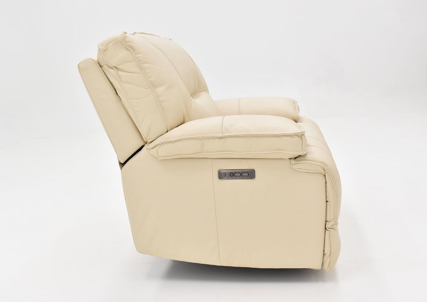 Pinson Power Activated Recliner, Off White, Side View with Controls | Home Furniture Plus Bedding
