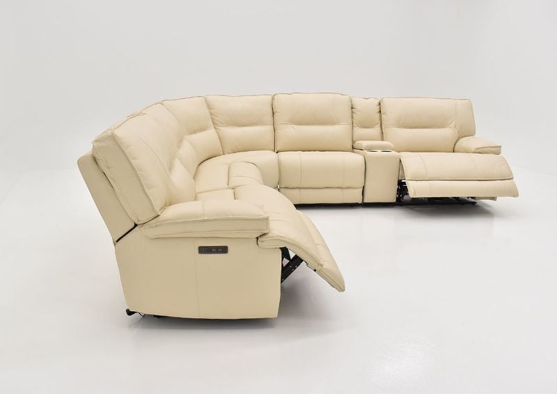 Pinson Power Activated Sectional Sofa, Off White, With 2 End Recliners Open | Home Furniture Plus Bedding