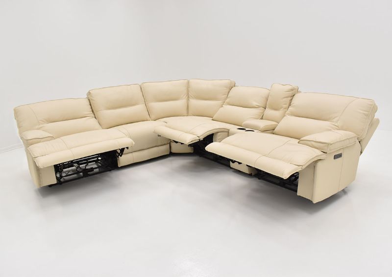 Pinson Power Activated Sectional Sofa, Off White, Front Facing With All 3 Recliners Open | Home Furniture Plus Bedding