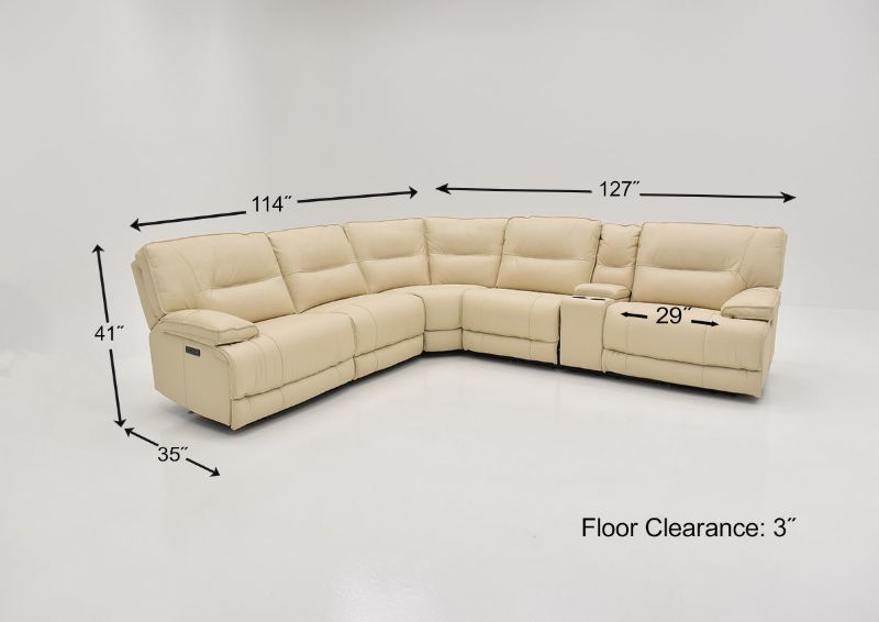 Pinson Power Activated Sectional Sofa, Off White, Slightly Angled with Dimension Details | Home Furniture Plus Bedding