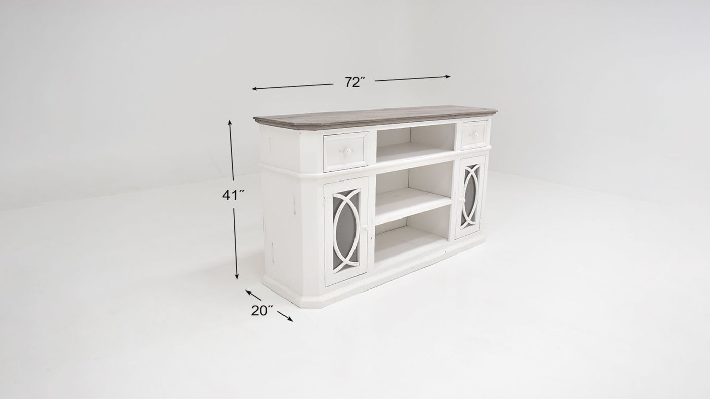 Dimension Details of the Fish TV Stand with Storage in White by Vintage Furniture | Home Furniture Plus Bedding