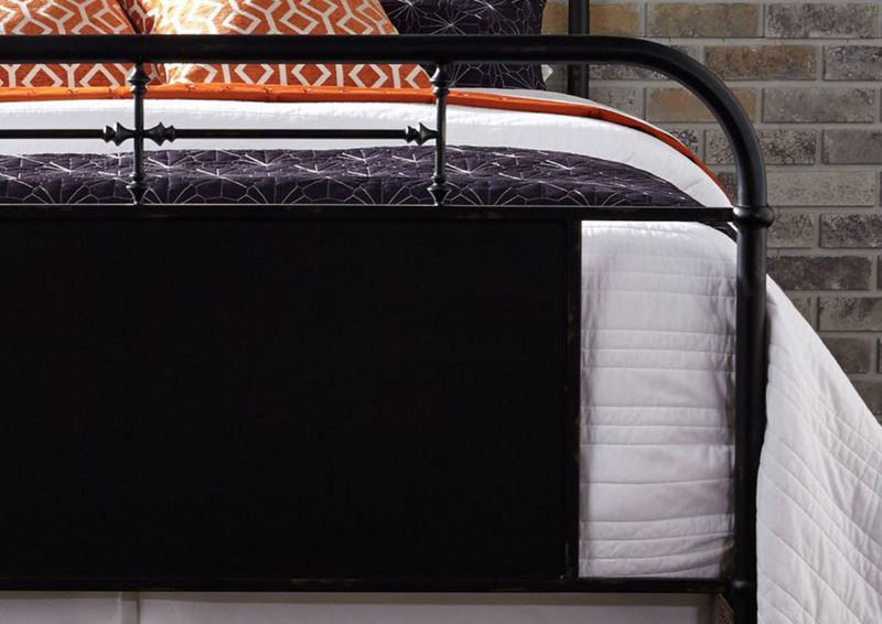 Closeup of the Footboard on the Vintage Twin Size Metal Bed in Black by Liberty Furniture | Home Furniture Plus Bedding