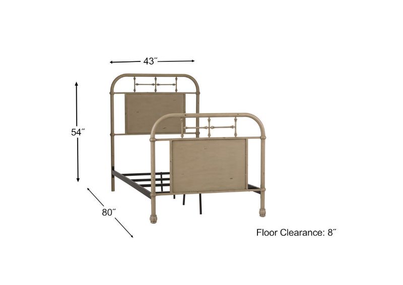 Dimension Details of the Vintage Twin Size Metal Bed in Cream by Liberty Furniture | Home Furniture Plus Bedding