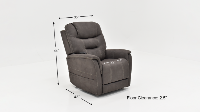 Dimension Details of the Mega Motion Lift Chair in Dark Gray | Home Furniture Plus Bedding