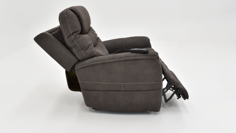 Slightly Reclined Side View of the Mega Motion Lift Chair in Dark Gray | Home Furniture Plus Bedding