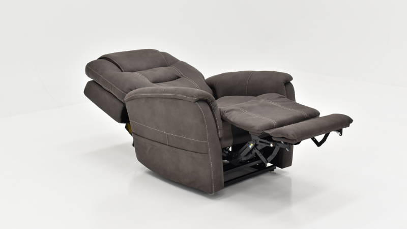 Fully Reclined Angled View of the Mega Motion Lift Chair in Dark Gray | Home Furniture Plus Bedding