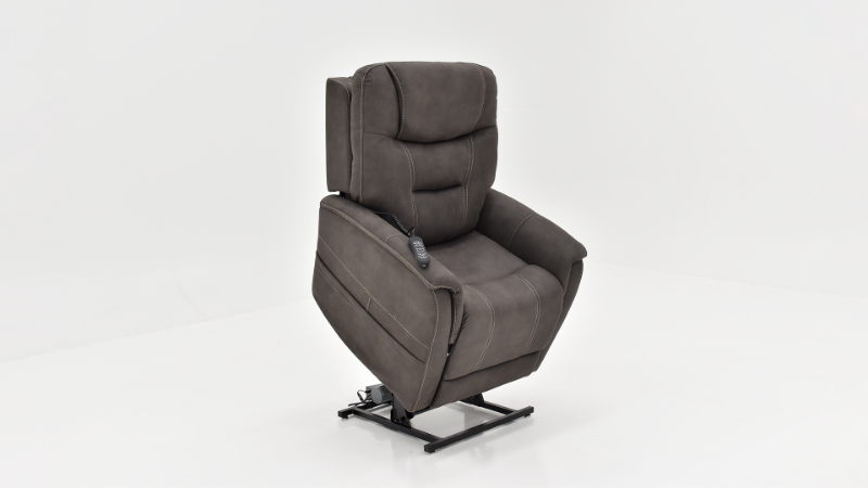 Angled View of the Raised Mega Motion Lift Chair in Dark Gray | Home Furniture Plus Bedding