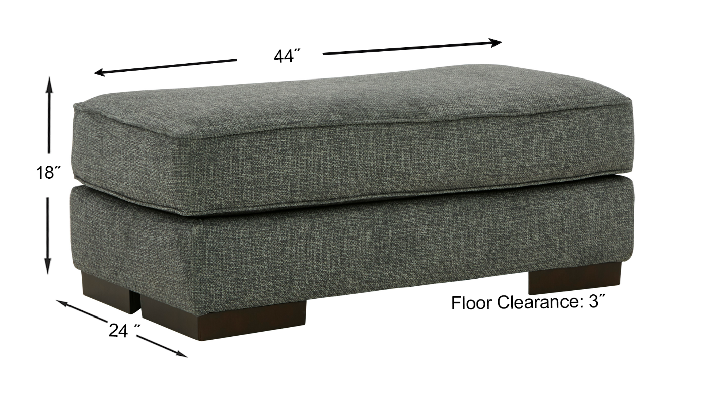Lessinger Ottoman with Pewter Gray Upholstery with Dimension Details | Home Furniture Plus Bedding