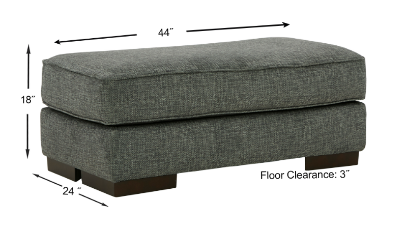 Lessinger Ottoman with Pewter Gray Upholstery with Dimension Details | Home Furniture Plus Bedding