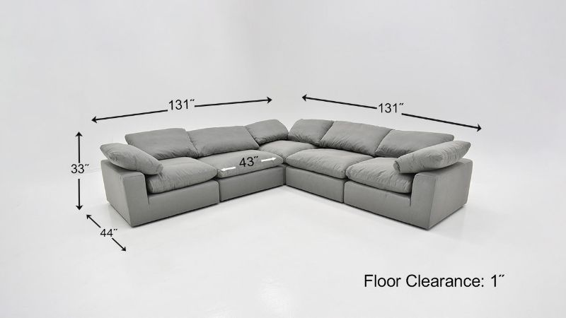 Dimension Details of the Cloud L-Shaped Sectional Sofa in Gray by KUKA Home | Home Furniture Plus Bedding