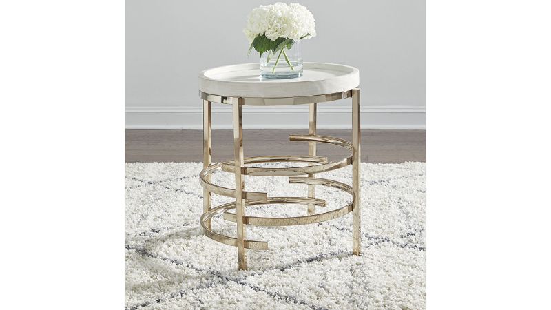 Room View of the Montiflyn End Table in Off-White and Gold by Ashley Furniture | Home Furniture Plus Bedding